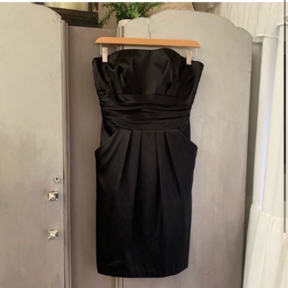 David’s Bridal Black Strapless Mini Cocktail Formal Dress
